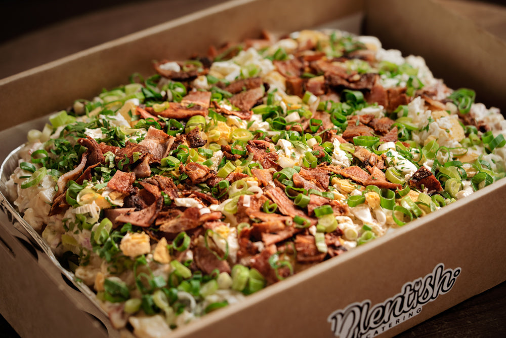 Gourmet Creamy Potato & Bacon Salad made with fresh ingredients for catering spreads and events delivery in Sydney and the Blue Mountains