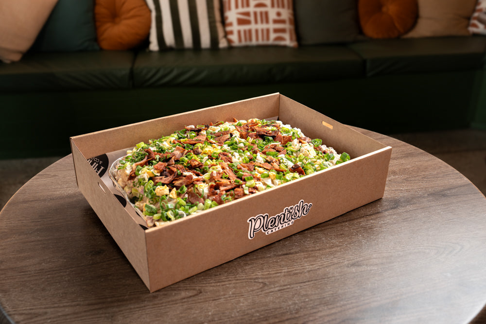 Fresh potato and bacon salad for team lunches, celebrations, and shared grazing platters delivery in the Blue Mountains and Sydney