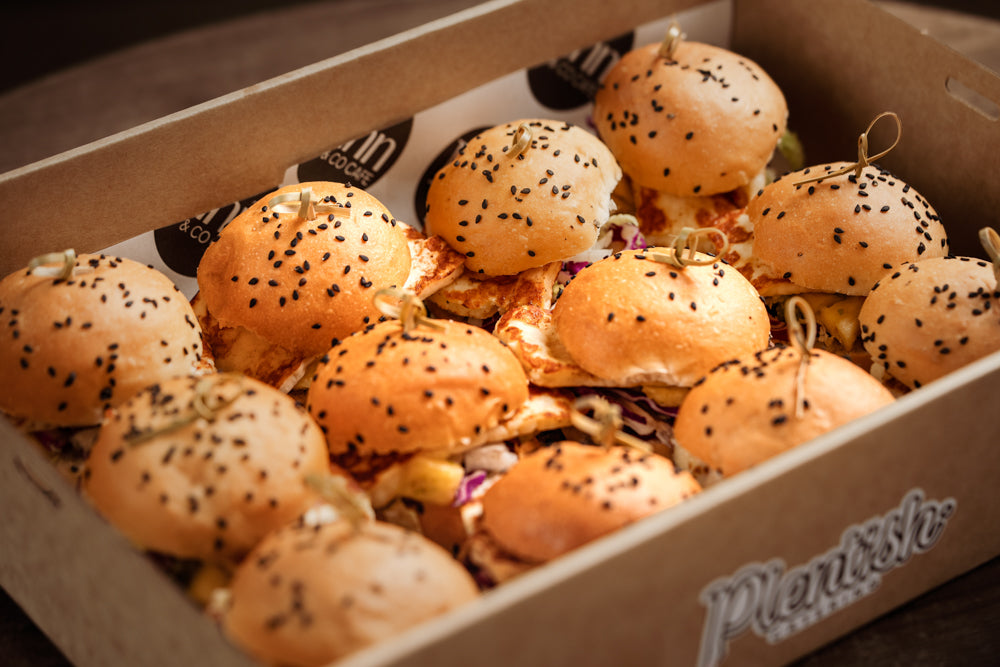 Fresh sweet and spicy haloumi vegetarian slider platter for catering and shared meals in Sydney and the Blue Mountains